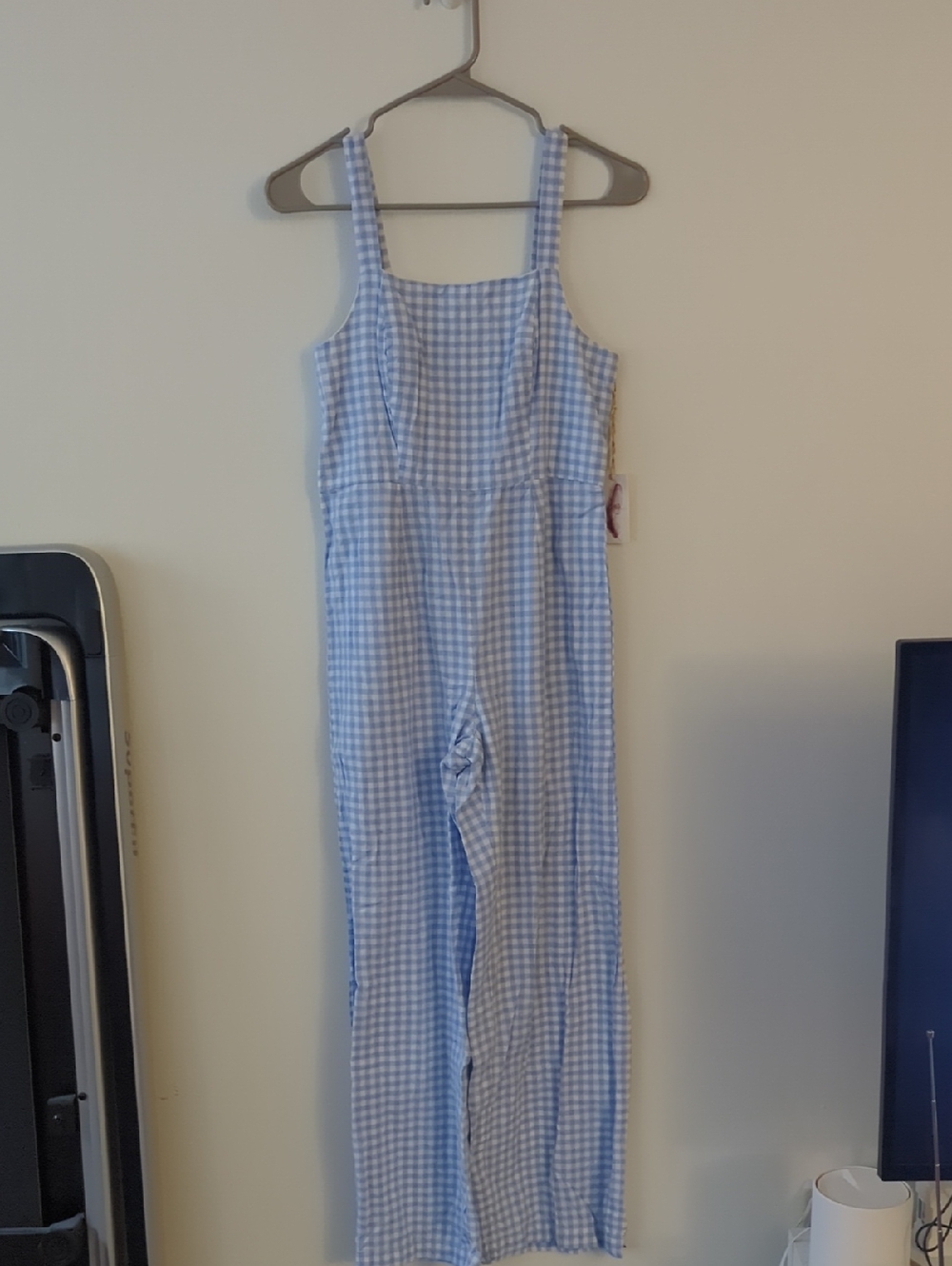 Jessica Simpson Light Blue and White Gingham Jumpsuit